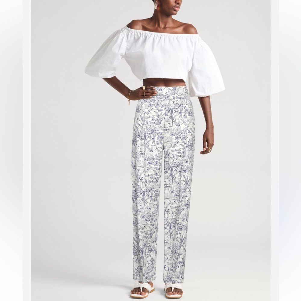 Vicolo Blue White Victorian Garden Print Pants Size S